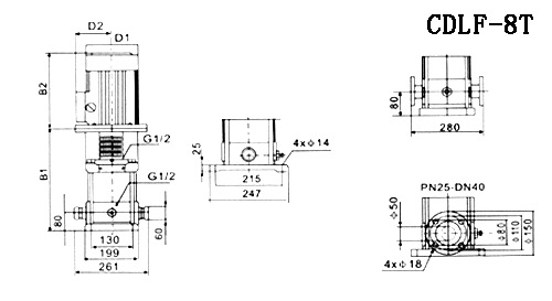 CDLF型不銹鋼多G離心泵參數(shù)尺寸(8T)